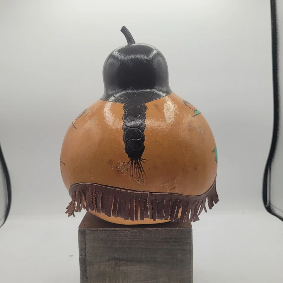 Southwestern Hand Painted Gourd Art Storyteller Turquoise Folk Art - Image 3 of 4