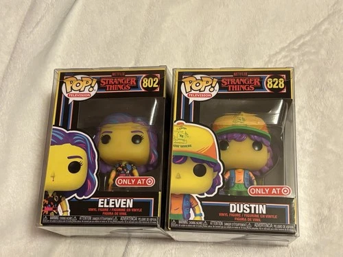 Funko Pop #828 Dustin #802 Eleven BlackLight Target Exclusive Stranger Things