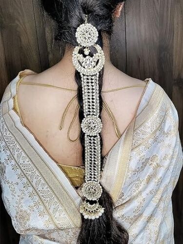 Gold Plated Handcrafted Kundan Bridal Wedding Hair Braid Choti Jewelry Set Newe - Picture 2 of 24