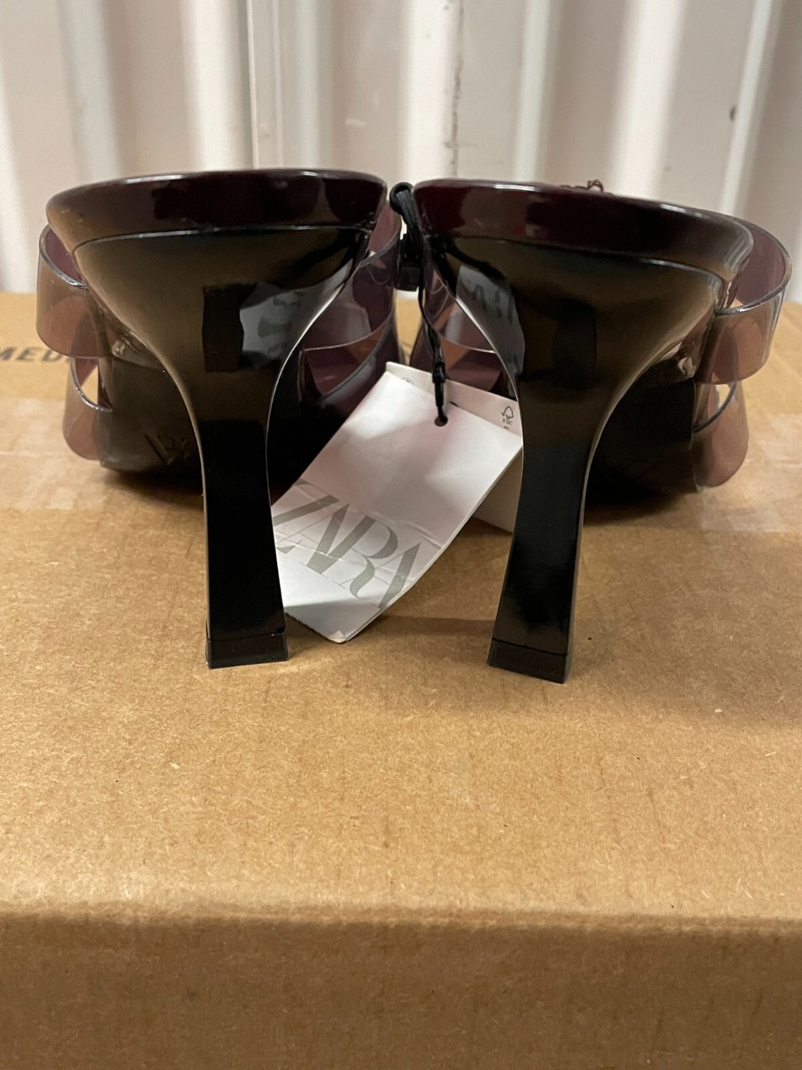 ZARA Aubergine Vinyl High Heel Mules 38 7.5 | eBay
