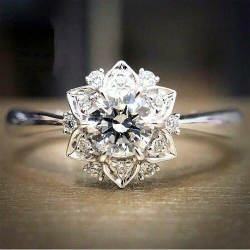 925 Silver Cubic Zircon Lotus Flower Ring for Women Party Wedding Ring Jewelry - Afbeelding 1 van 8
