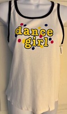 GK TANK PJ TOP ADULT LARGE  DANCE GIRL  WHITE COTTON RIBBED BLACK TRIM Sz AL