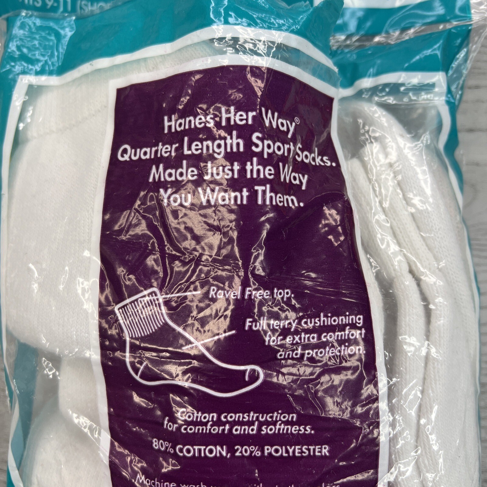 Vintage 6 Pairs Hanes Her Way Sport Socks Cotton Blend White Sock Size
