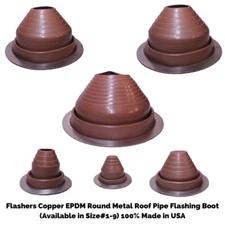 Flashers Copper EPDM Round Metal Roof Pipe Flashing Boot (Size#1-9) Made in USA