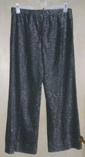 Vintage Pants Slacks Black Silver Metallic Mylar Elastic Waist Wide Leg 20 1/2