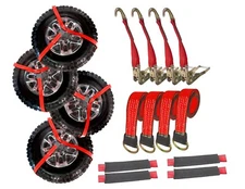 Red 2" x 10' Side Mount Wheel Net Tie Down Lasso Strap Ratchet J Hook (12 Pack)