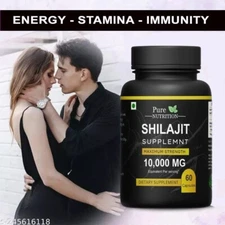 Pure Shilajit 10000mg 60 Caps, Extremely Potent, Fulvic Acid