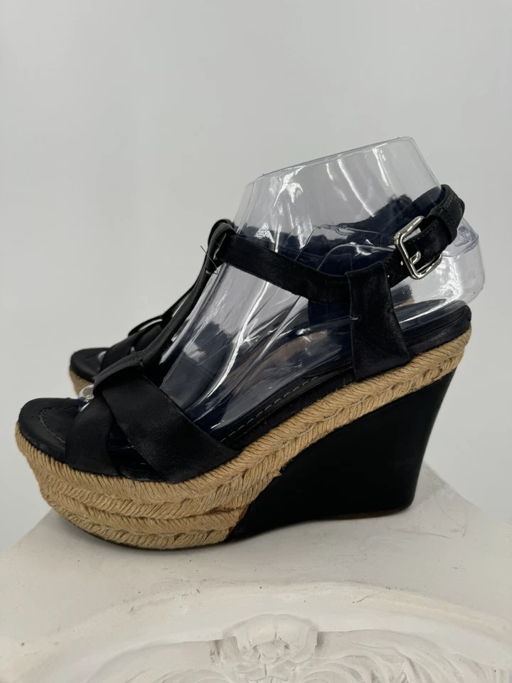 Sandalias alpargata Mui Mui de cuero negro con plataforma y cuña talla 36,5 EE. UU. 6 Foto 4 de 4