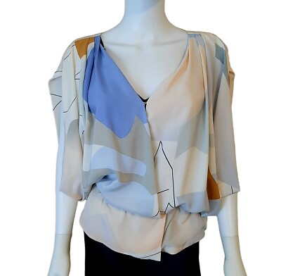 DIANE VON FURSTENBERG Printed Silk Juliette Top Sz 6 Multicolor