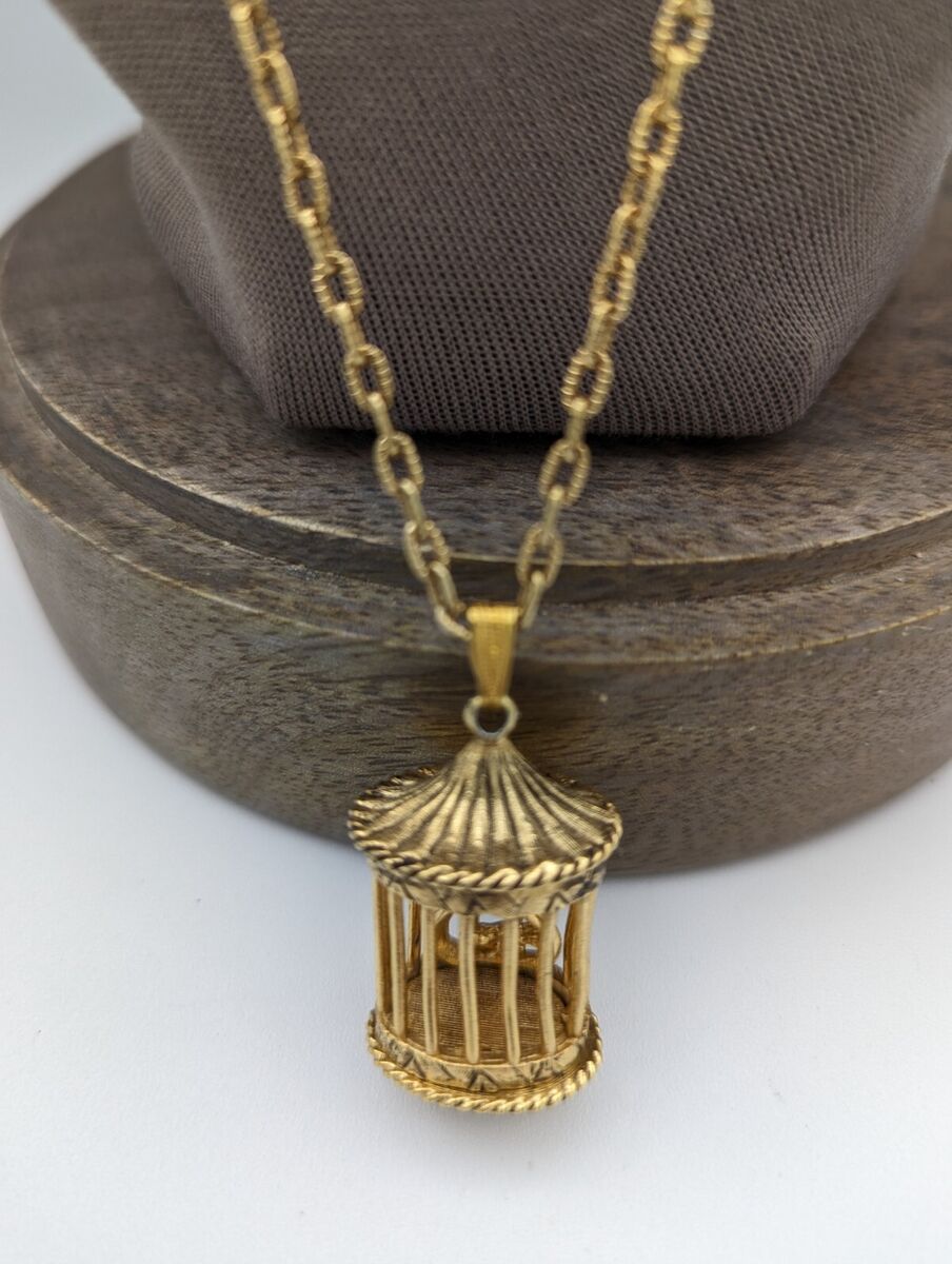 Vintage Estate Bird Cage Long Necklace Gold Tone | eBay Vintage Estate Bird Cage Long Necklace Gold Tone | eBay
