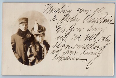 Greenfield Iowa IA Postcard RPPC Photo Couple Studio Christmas Letter Greetings