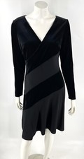 Lauren Ralph Lauren Dress Size 8 Black Fit Flare Long Sleeve Mixed Media Velour