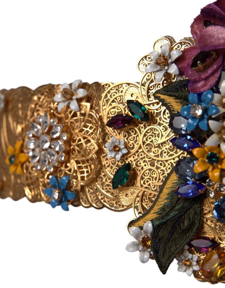 Dolce & Gabbana フローラルバンドー DOLCE & GABBANA Belt Embellished Floral Crystal Wide Waist
