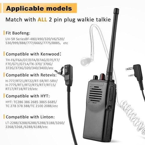 Weewooday 20 Pack Walkie Talkies Earpiece with Mic Radio 2 Pin Acoustic Tube - Picture 4 of 7
