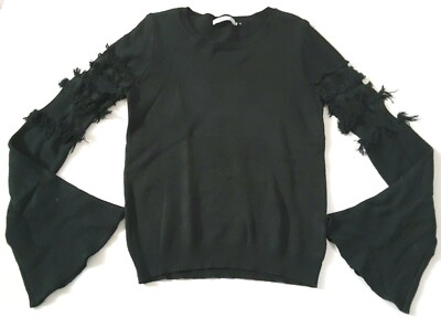 Harper Lane Stitch Fix Women's Long Bell Sleeve Fringe Dark Green Sweater M or L