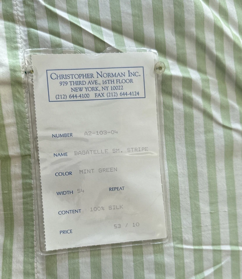 Christopher Norman Silk Fabric Mint Green Stripe Bagatelle Lg Showroom Panel - Image 2 of 4