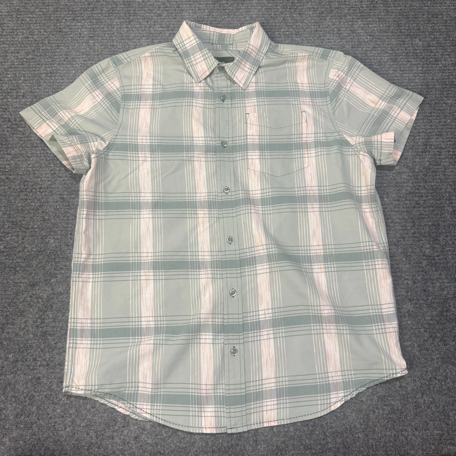 PrAna Shirt Mens XL Grey Button Up Short Sleeve Hiking Outdoor Casual