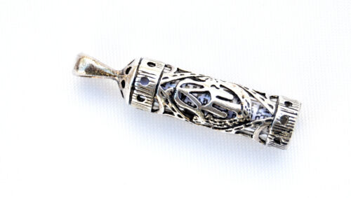 Sterling Silver 925 Mezuzah & Scroll  Pendant.W - Hamsa Luck Judaica Made israel - 第 1/2 張圖片