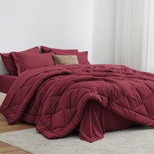 King Size Comforter Set Burgundy, 7 Pieces King Bed in a Bag, All Season Bedding