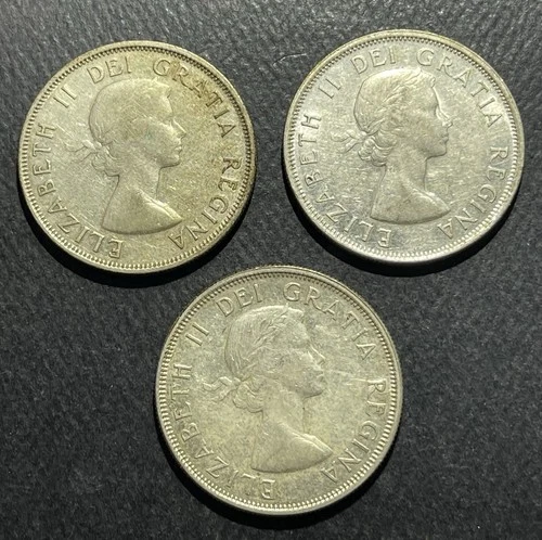 Canada 1954/55/56 50 Cents Silver Coins: Lot of 3 -ASW 0.9 oz-BSTK0124
