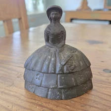 VTG Solid Brass Southern Bell Vitorian Maiden Bell w OG Clapper 4" Tall w Patina