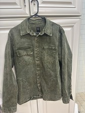 NSF Women’s Olive Denim Button Down Shirt Distressed Made In USA