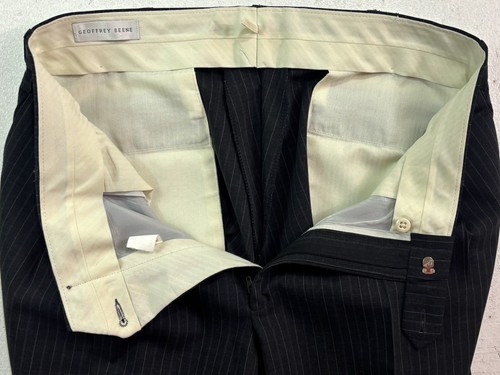 vtg 90s Geoffrey Beene 34x29 Charcoal Stripe Dress Suit Pants Wool Pleated Cuff, $39.99 - Photo 7