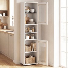 67"H Tall Bathroom Storage Cabinet, Slim Floor Cabinet w/Adjustable Shelf, White