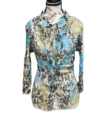 Alberto Makali Crinkle Top Womens S Leopard Whimsigoth Y2K Ruffle Mob Wife Artsy