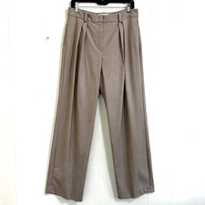Mango MNG Pants Women Size 8 Beige Pleated Straight Wide Leg Work Minimalist