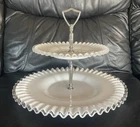 Vintage Fenton Silver Crest White Milk Glass Tidbit 2-Tier Tray 12.5"x9.5"