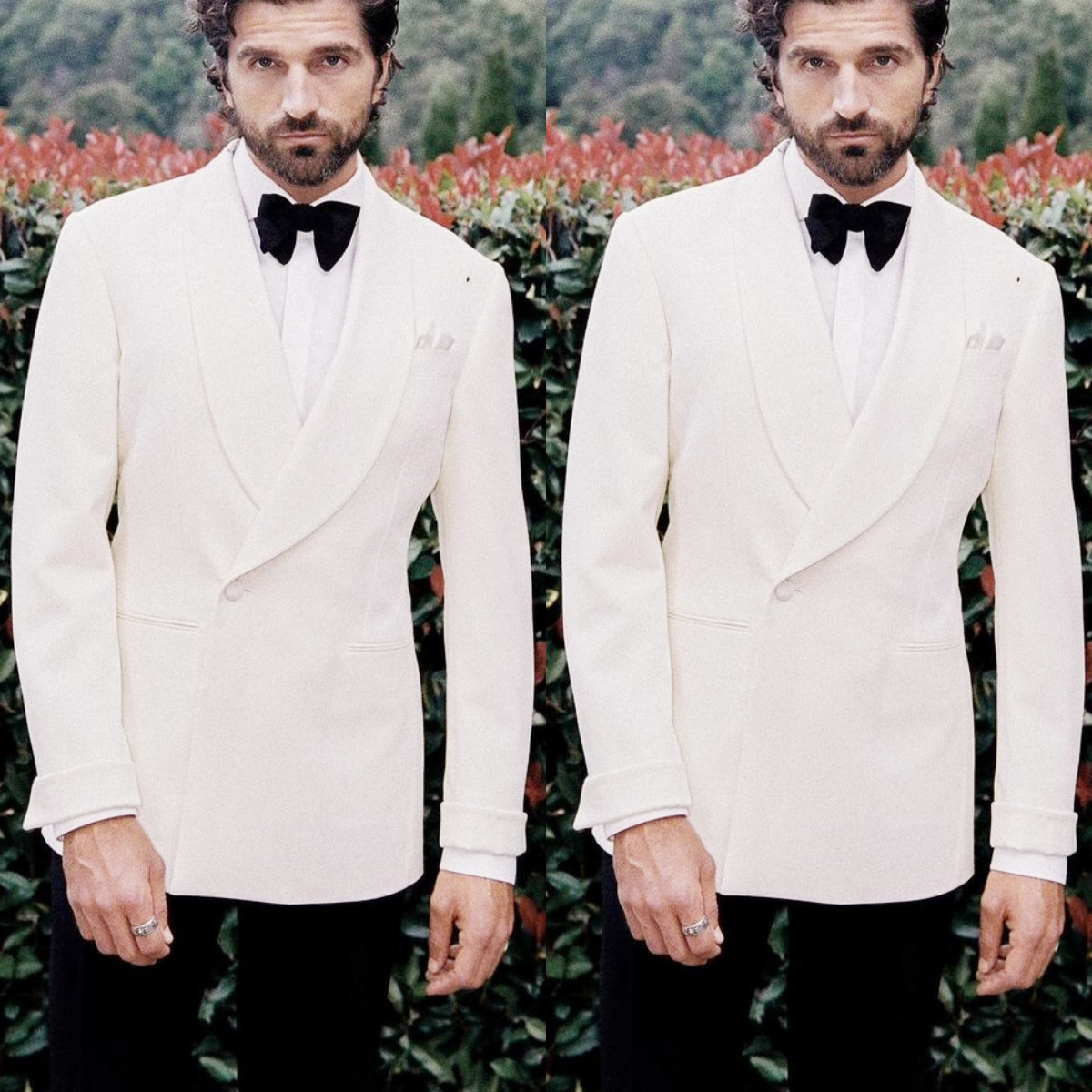 White Men's Suit for Wedding Bridal Tuxedo Shawl Lapel Prom Groomen 2Pcs