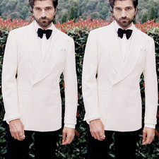 White Men's Suit for Wedding Bridal Tuxedo Shawl Lapel Prom Groomen 2Pcs
