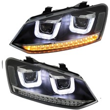 Scheinwerfer set LED Tagfahrlicht VW Polo 6R Schwarz