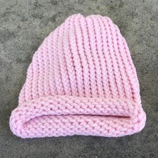 Hand Knit Beanie Crochet Winter Hat Adult Knitted Delicate Pink