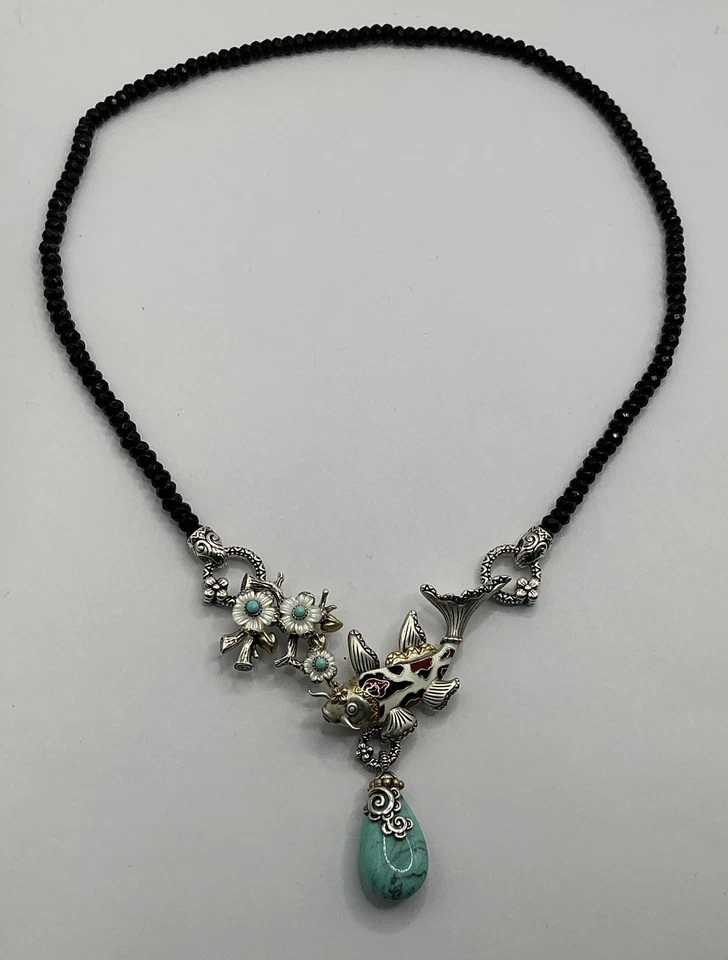 Collar Koi Carpa Esmaltada Barbara Bixby Plata de Ley 18K Turquesa MOP Ónix Foto 4 de 4
