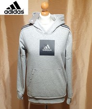 Image of NEW Adidas Boys Grey Hoodie Size 13-14yr Fleece Lined Hooded Sweatshirt Pullover