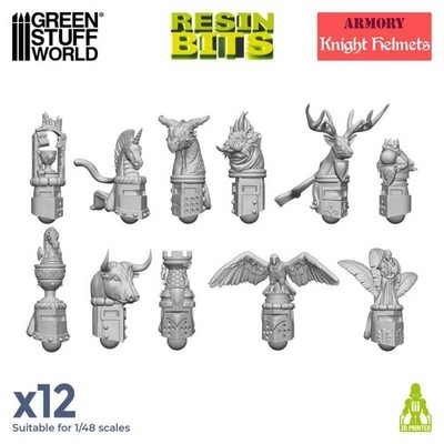 Green Stuff World Ritterhelme Set (12) 3D printed Knight Helmets