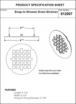 Artiwell 4-1/4” Snap-In Shower Drain Cover – Round Stainless Steel Strainer, Adjustable Prongs, Chrome-Plated, No Tools Needed