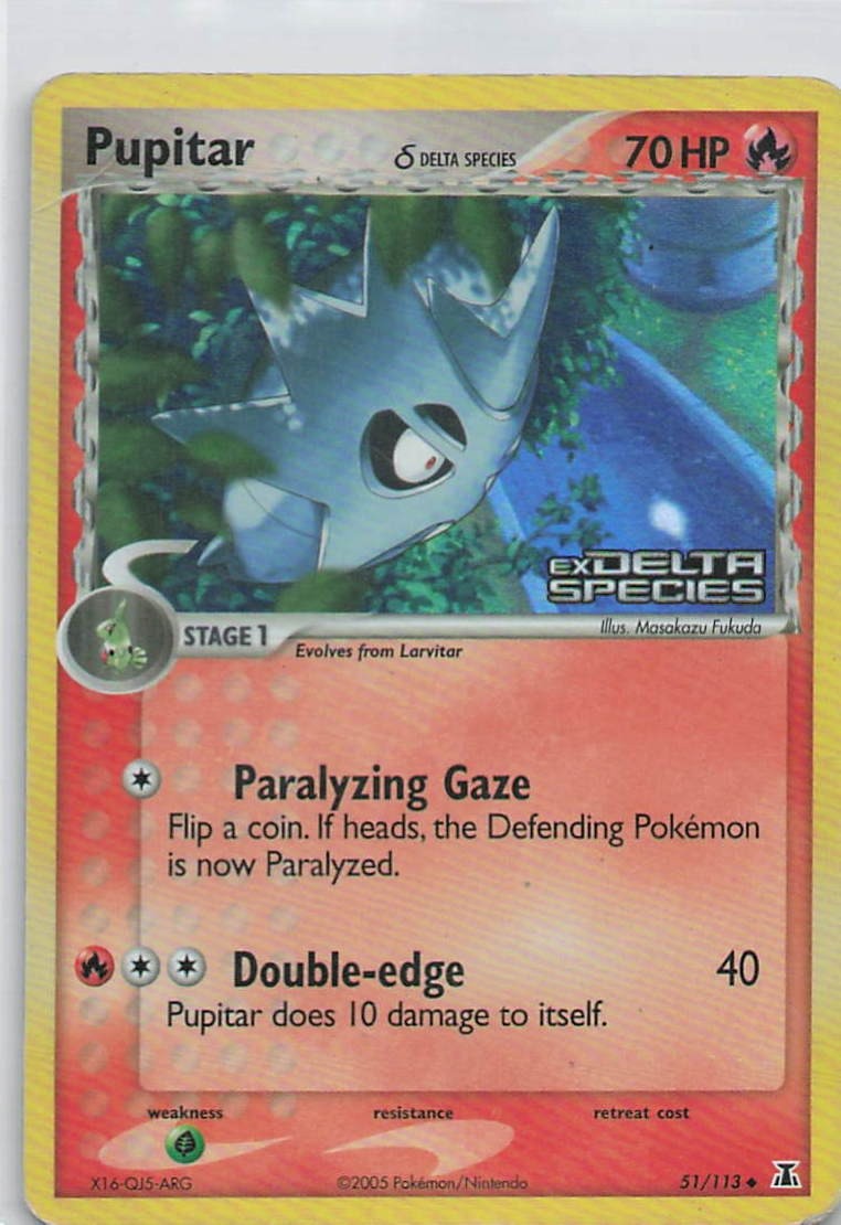 Pupitar (Delta Species) Reverse Holo Uncommon Delta Species 51/113 HP