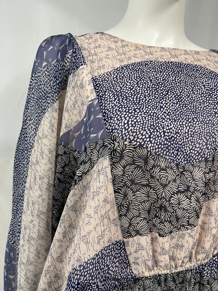 Blusa Top Mujer BB DAKOTA Azul Chifón Boho Náutico Poeta Pirata Dolman M Foto 3 de 4