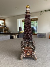 Vintage Elephant Base Obelisk Sculpture Amber Glass Finial Ornate Resin Decor