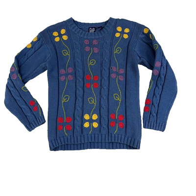 GAP Sweater Girls Size XL Embroidered Florals & Leaves Cable Knit