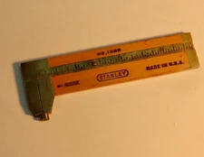 Vintage Stanley #136A Unique Wooden Four-Inc Rule/Caliper Brass Trim, Nifty Tool
