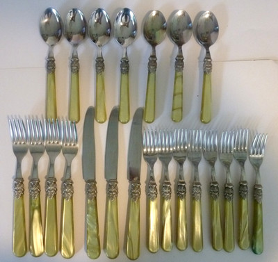 Lot of 22 Pieces EME Flatware Napoleon  SS Yellow/Green Marbled 18/10 Italy