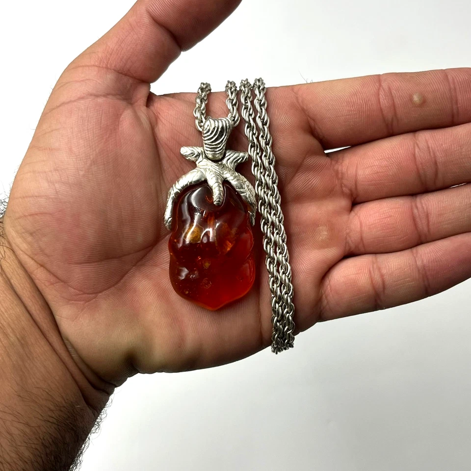 "Vintage 925 Sterling Silver Plated Amber Pendant Necklace for Women - 12.5 In - Image 2 of 4