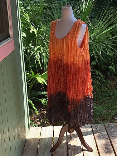 Vestido Notations XL Naranja Marrón Ombre Diseño Cinta Vertical Sin Mangas Boho - Imagen 8 de 16