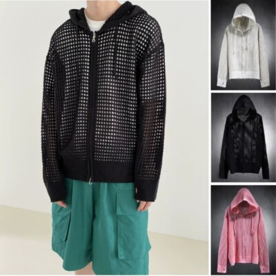 Unisex Männer Frauen Gestrickter Hohler Cardigan Mit Kapuze Pullover Zip  Jacke