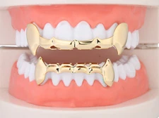 Grillz Vampire Fangs Dental Grill Teeth 14K Gold/Silver plated Top&Bottom w/mold