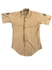 USMC Khaki Shirt Button Up Mens Small Short Quarter Sleeve US Marine Service